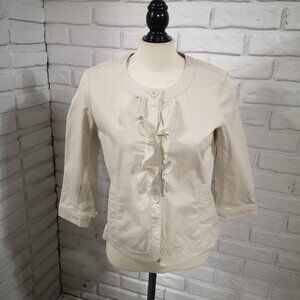 Talbots Petites Ladies Size 8P Light Beige Button Front 3/4 Length Sleeve Blazer